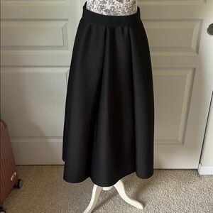 Black Pleated A-Line Midi Skirt for Cocktail
